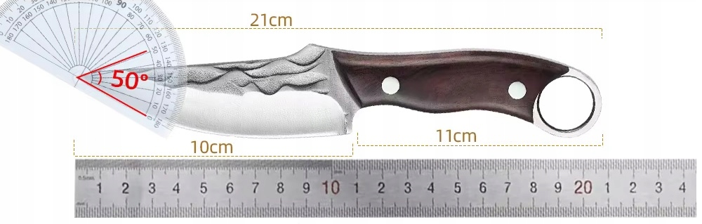 Nóż Turystyczny Survivalowy Stal Rękojeść Drewno Skórzany Pokrowiec Kemping