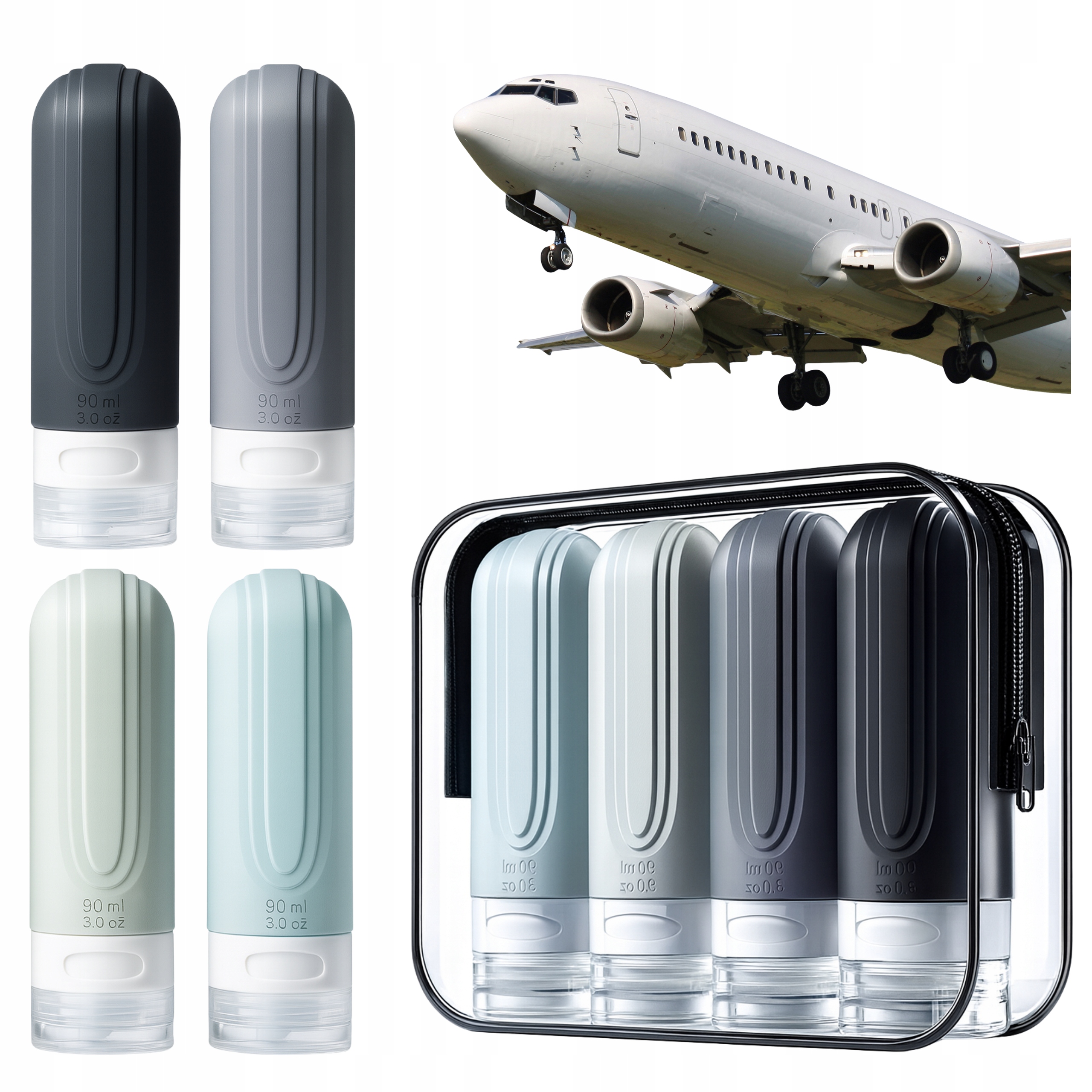 Silikonowe Butelki Podróżne Do Samolotu Bagażu Na Kosmetyki Pojemniki 90ml