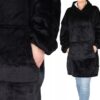 Kocobluza Koc Bluza Oversize Bluzokoc Gruba Ciepła Długa Czarna Z Kapturem