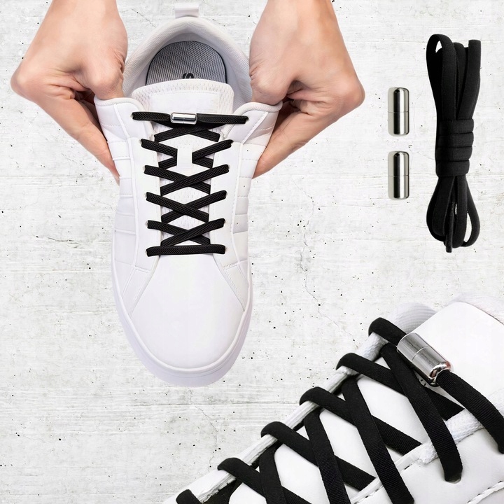 Sznurówki Bez Wiązania Do Butów Elastyczne Sznurowadła Gumowe 100 cm Czarne