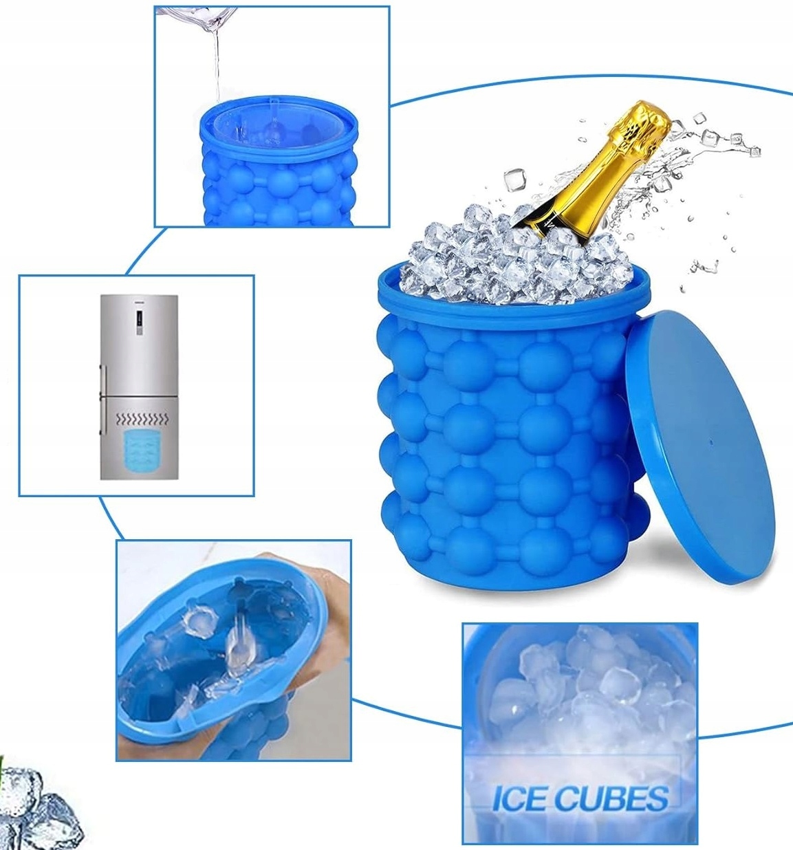 Kostkarka Do Lodu Wiaderko Na Kostki Lód 2w1 Foremka Kubełek Silikonowy