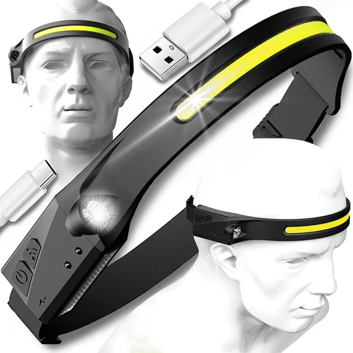 image-4358.jpeg Latarka Czołowa Opaska 40 X Cob Led Z Czujnikiem Ruchu Ipx4 Akumulator Usb