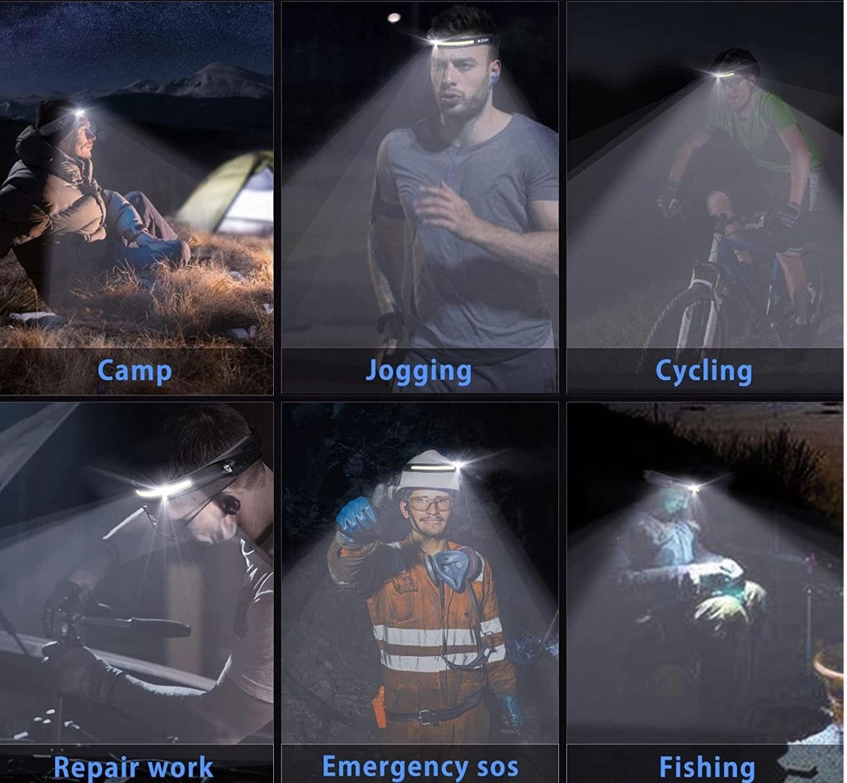 Latarka Czołowa Opaska 40 X Cob Led Z Czujnikiem Ruchu Ipx4 Akumulator Usb