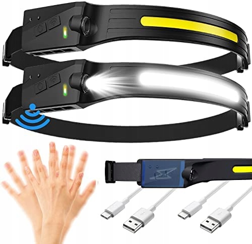 Latarka Czołowa Opaska 40 X Cob Led Z Czujnikiem Ruchu Ipx4 Akumulator Usb