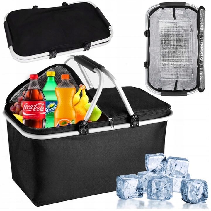 Kosz Piknikowy Składany Termiczny Turystyczny Izolacyjny Koszyk Na Zakupy