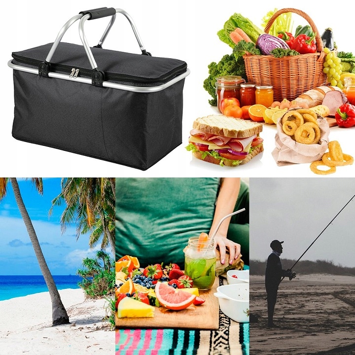 Kosz Piknikowy Składany Termiczny Turystyczny Izolacyjny Koszyk Na Zakupy