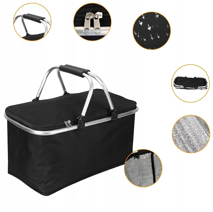 Kosz Piknikowy Składany Termiczny Turystyczny Izolacyjny Koszyk Na Zakupy