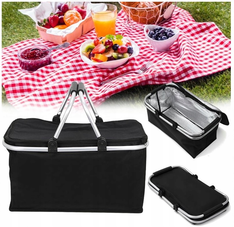 Kosz Piknikowy Składany Termiczny Turystyczny Izolacyjny Koszyk Na Zakupy