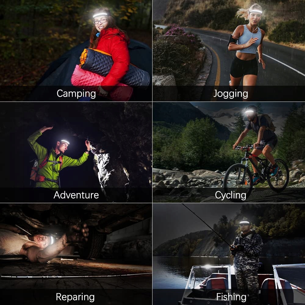 Mocna Latarka Lampka Czołowa Led Opaska Reflektor Na Głowę Cob 230° Trening