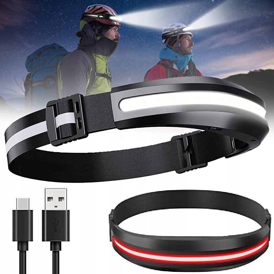 Mocna Latarka Lampka Czołowa Led Opaska Reflektor Na Głowę Cob 230° Trening