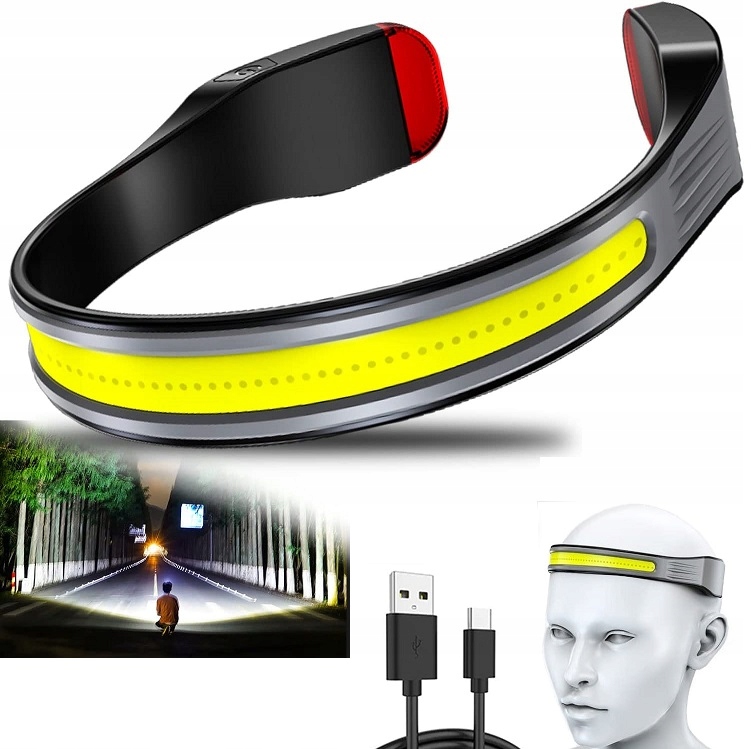 Latarka Czołówka Lampka Led Cob Do Biegania Na Rower Mocna Akumulator Usb