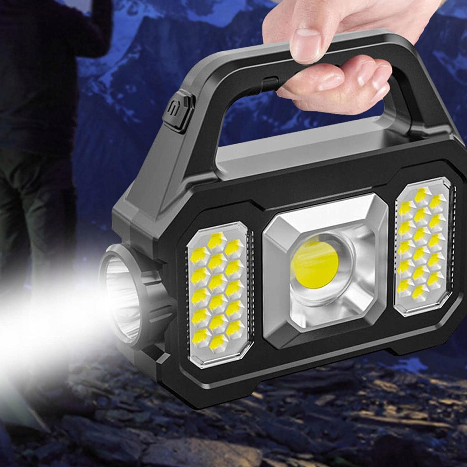 Szperacz Latarka Led Akumulatorowa Powerbank Solarna Moc 7 Trybów Usb Zoom