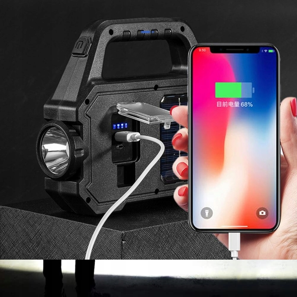 Szperacz Latarka Led Akumulatorowa Powerbank Solarna Moc 7 Trybów Usb Zoom