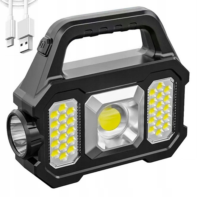 Szperacz Latarka Led Akumulatorowa Powerbank Solarna Moc 7 Trybów Usb Zoom