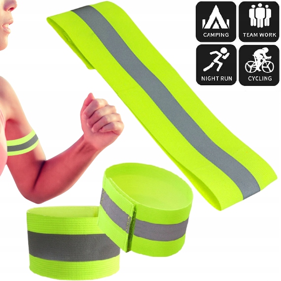 2x Regulowana Opaska Odblaskowa Na Rękę Ramię Nogę Do Biegania Odblask 2szt