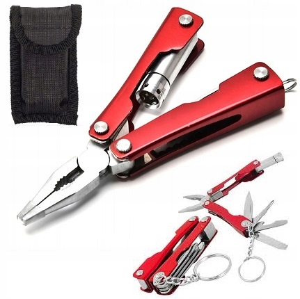 Mini Multitool Turystyczny Survival Brelok Latarka Nóż Otwieracz + Etui