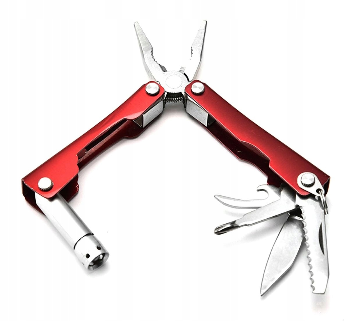 Mini Multitool Turystyczny Survival Brelok Latarka Nóż Otwieracz + Etui