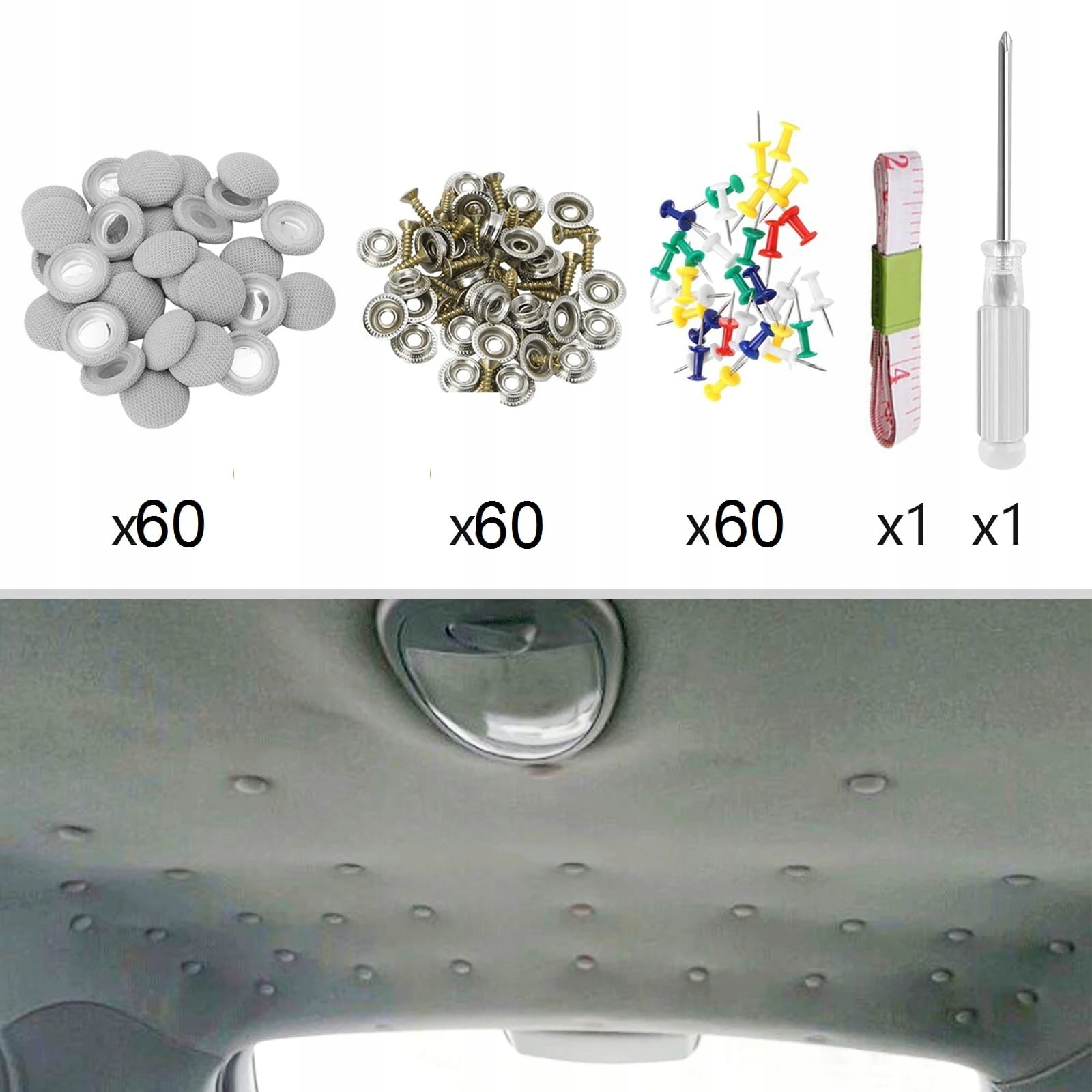 Zestaw Naprawczy Do Naprawy Podsufitki Samochodowej Nity Szary Centymetr