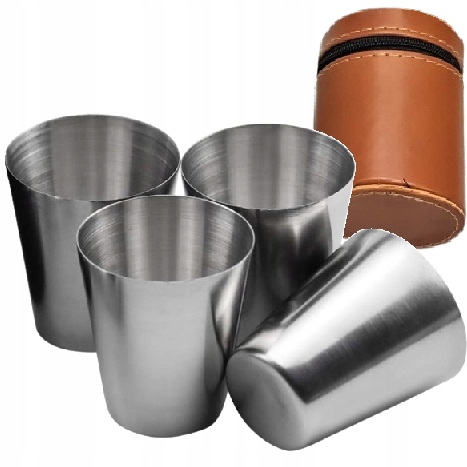 Kieliszki Turystyczne Stalowe Metalowe Nierdzewne Etui 70ml Komplet 4 szt