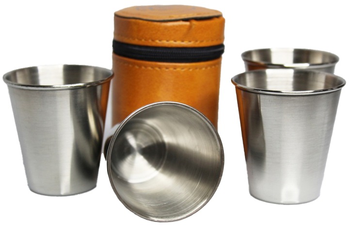 Kieliszki Turystyczne Stalowe Metalowe Nierdzewne Etui 70ml Komplet 4 szt