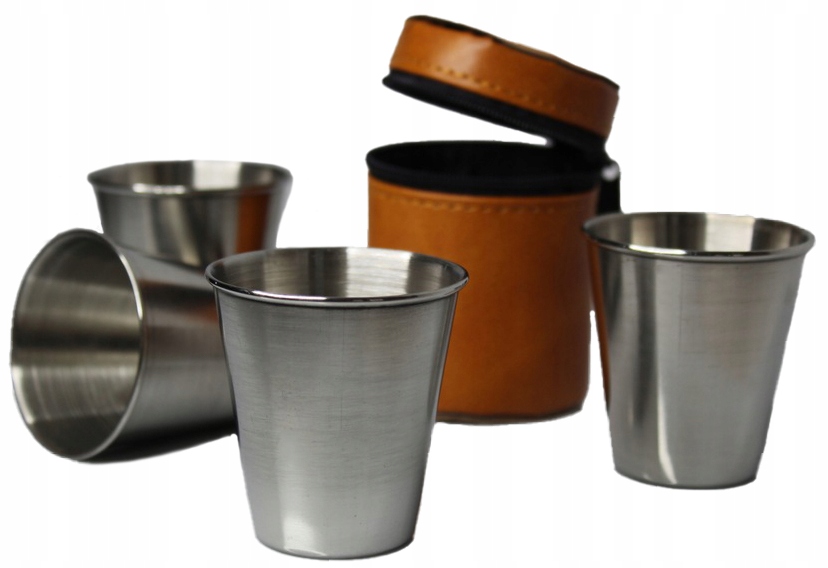 Kieliszki Turystyczne Stalowe Metalowe Nierdzewne Etui 70ml Komplet 4 szt