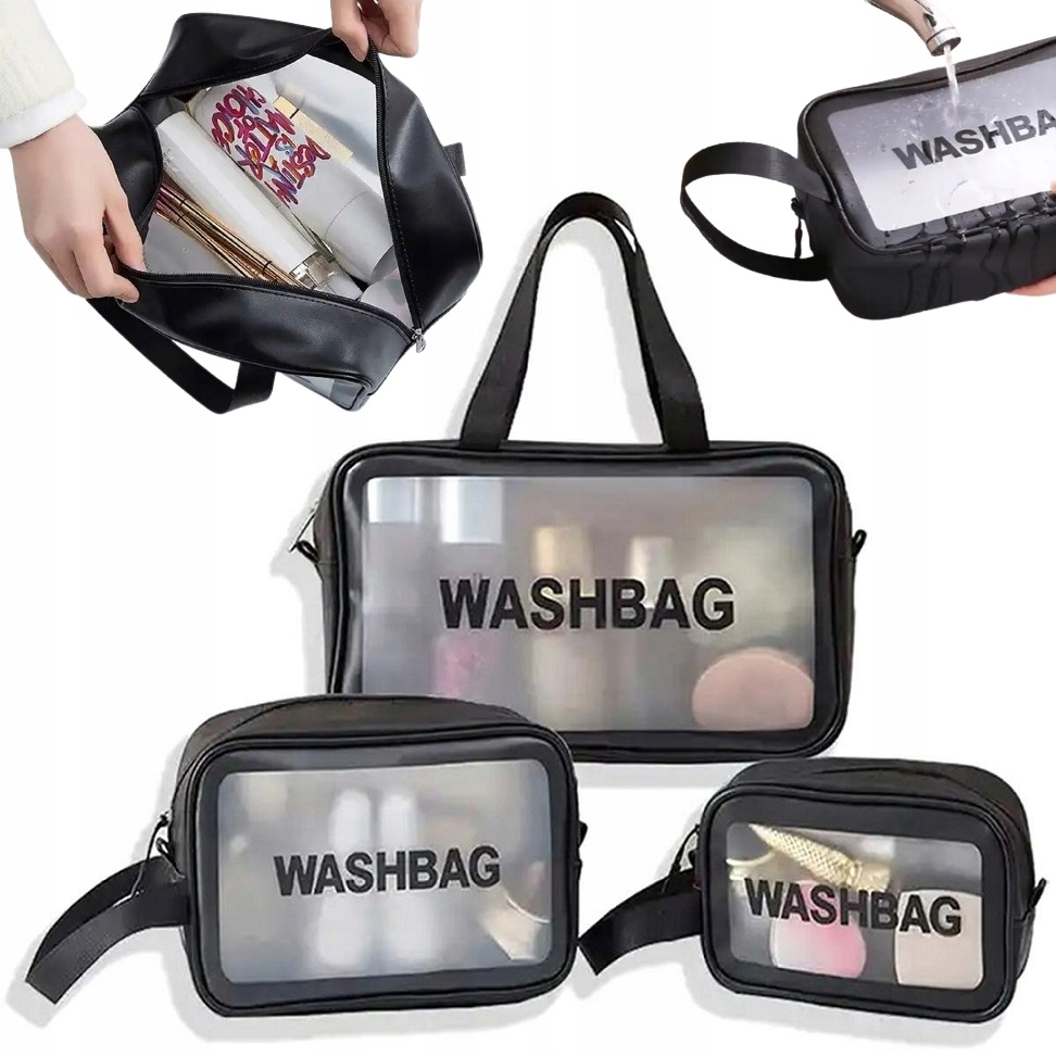 Zestaw 3 szt Kosmetyczka Podróżna Wodoodporna Męska Damska Czarny Wahsbag