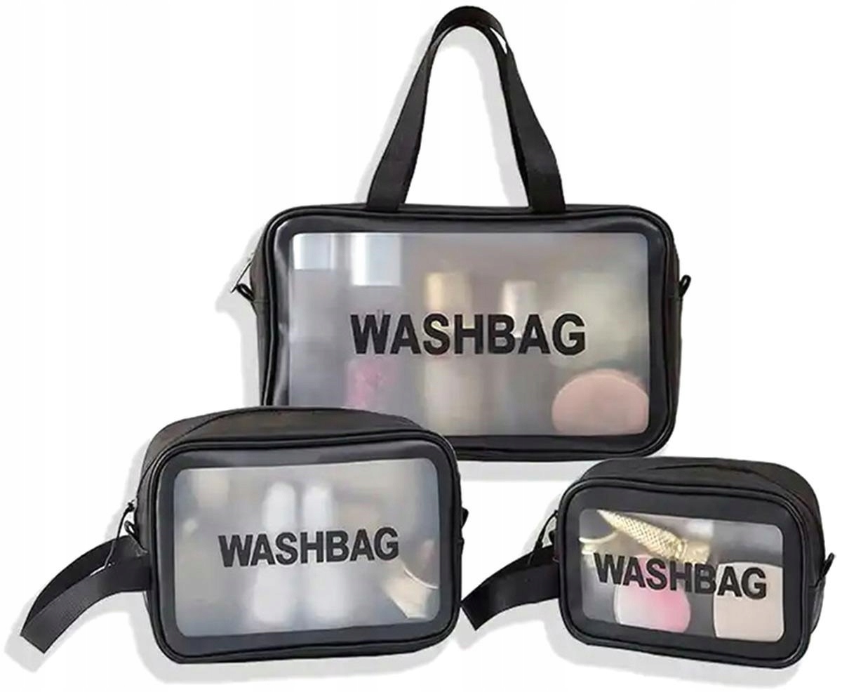 Zestaw 3 szt Kosmetyczka Podróżna Wodoodporna Męska Damska Czarny Wahsbag