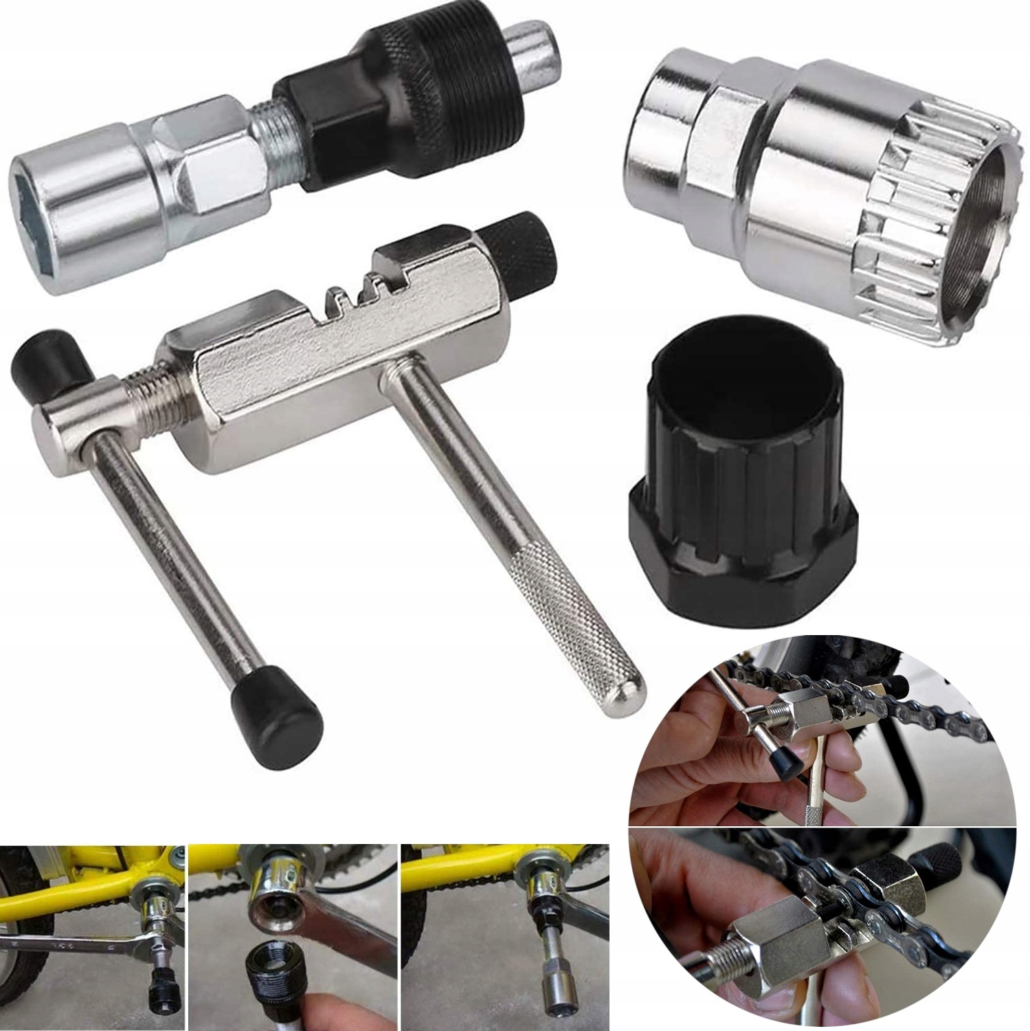 Zestaw Narzędzi Rowerowych Klucze Korby Do Roweru Skuwacz Bacik Klucz