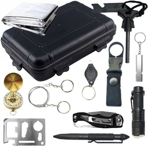Niezbędnik Survivalowy Zestaw Przetrwania 12w1 Latarka Piła Gwizdek Sos
