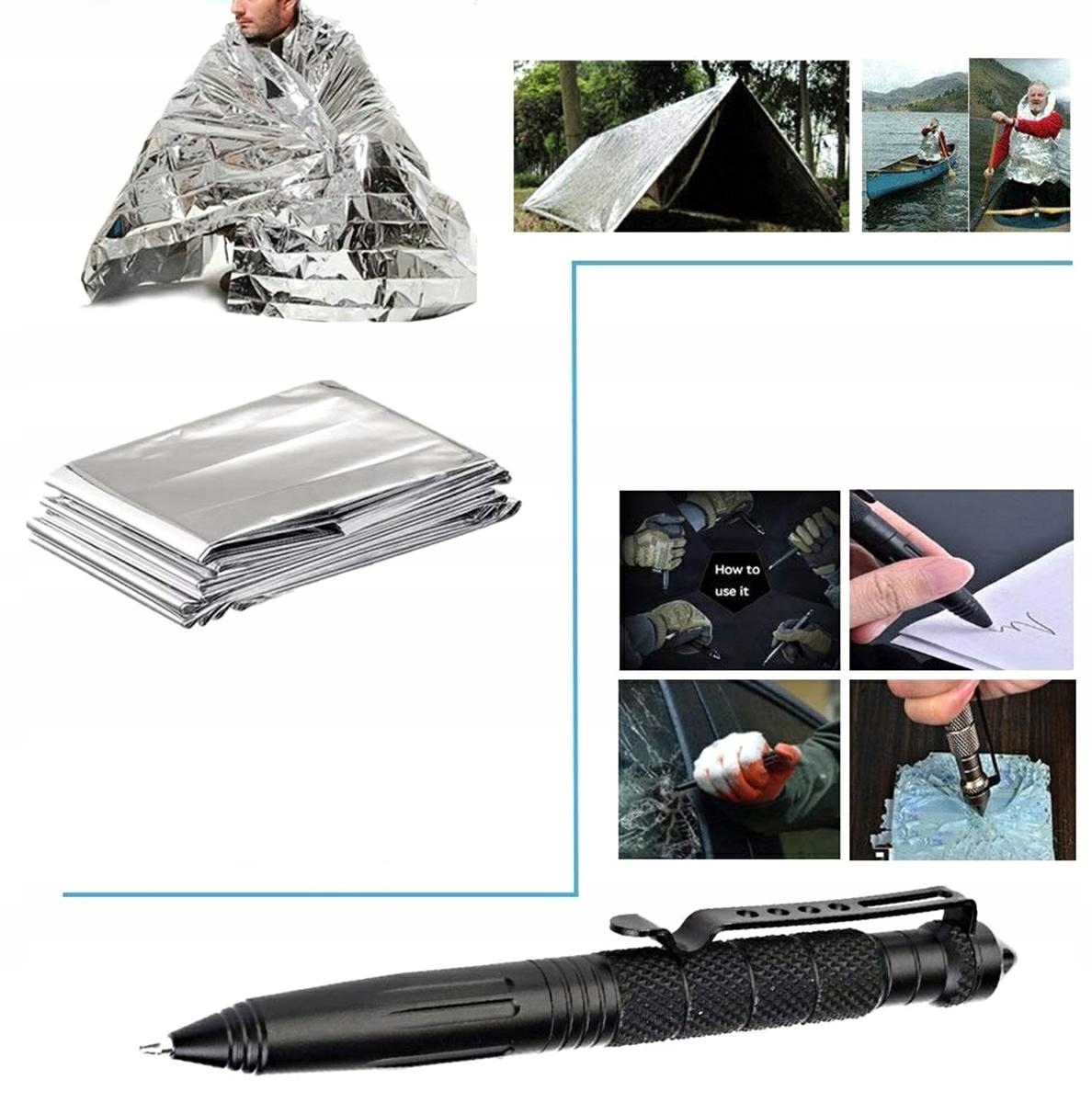 Niezbędnik Survivalowy Zestaw Przetrwania 12w1 Latarka Piła Gwizdek Sos