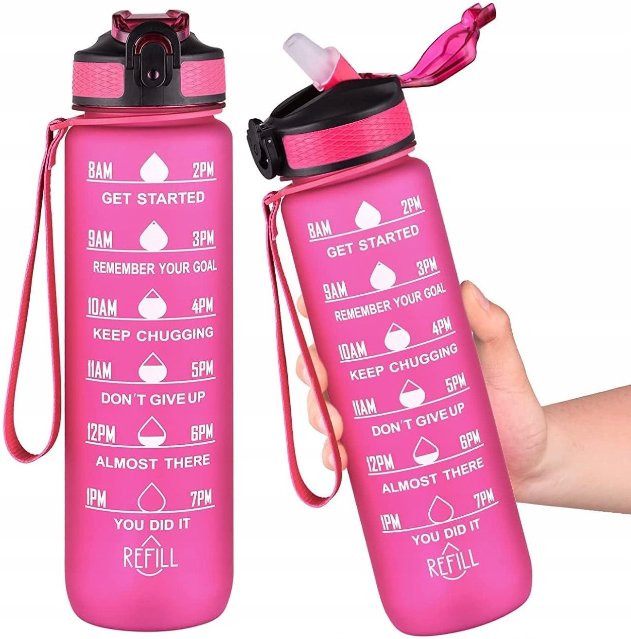 Butelka Na Wodę Bidon Z Miarką Fitness Ze Słomką Motywacyjna Bpa Free 1litr