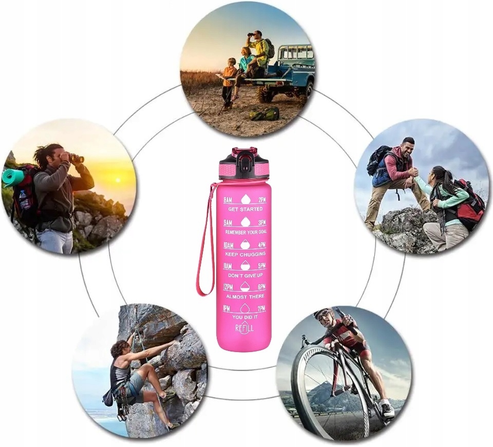 Butelka Na Wodę Bidon Z Miarką Fitness Ze Słomką Motywacyjna Bpa Free 1litr