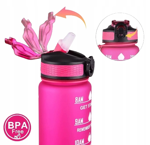 Butelka Na Wodę Bidon Z Miarką Fitness Ze Słomką Motywacyjna Bpa Free 1litr