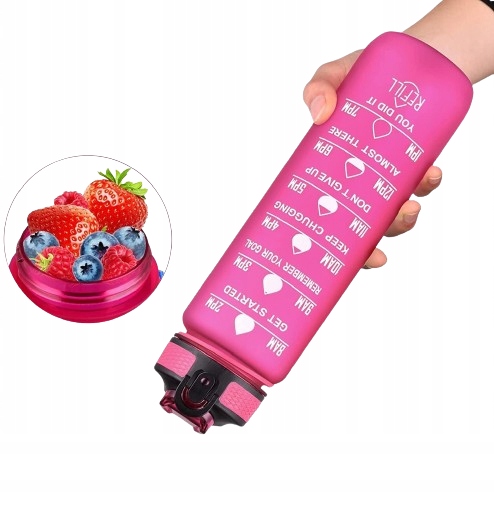 Butelka Na Wodę Bidon Z Miarką Fitness Ze Słomką Motywacyjna Bpa Free 1litr