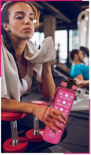 Butelka Na Wodę Bidon Z Miarką Fitness Ze Słomką Motywacyjna Bpa Free 1litr