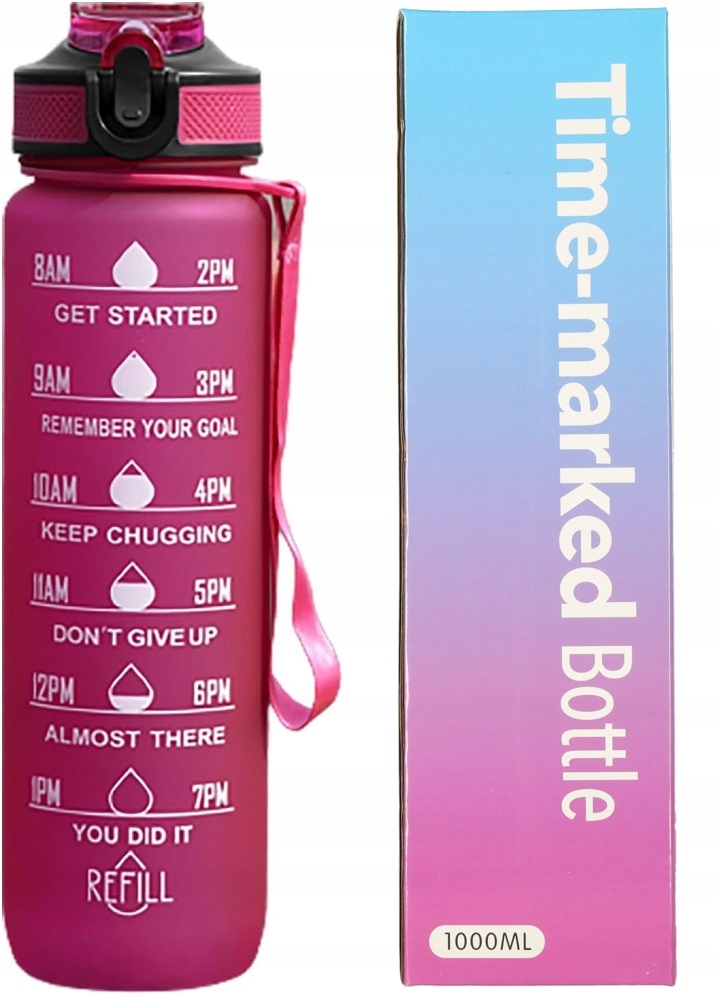 Butelka Na Wodę Bidon Z Miarką Fitness Ze Słomką Motywacyjna Bpa Free 1litr