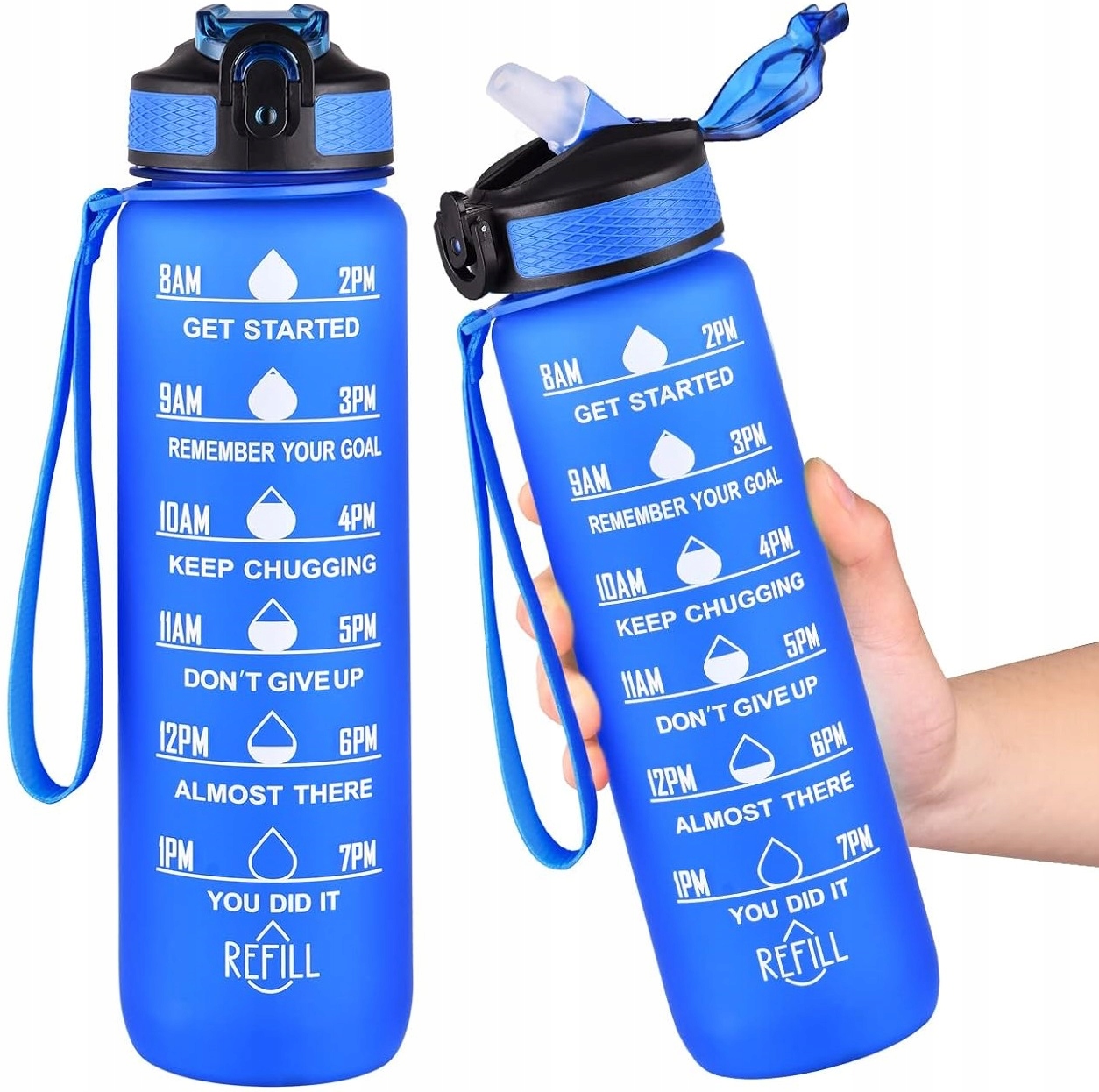 Butelka Na Wodę Bidon Z Miarką Fitness Ze Słomką Motywacyjna Bpa Free 1litr