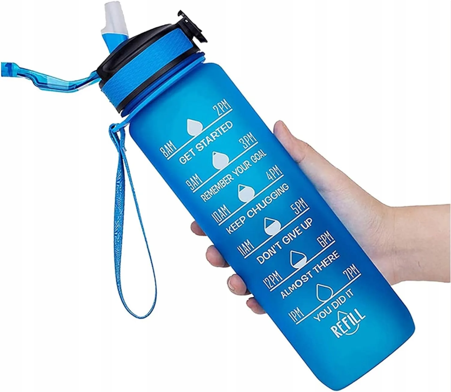 image-4985.jpeg Butelka Na Wodę Bidon Z Miarką Fitness Ze Słomką Motywacyjna Bpa Free 1litr