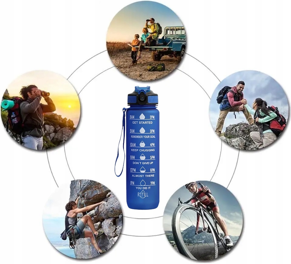 Butelka Na Wodę Bidon Z Miarką Fitness Ze Słomką Motywacyjna Bpa Free 1litr