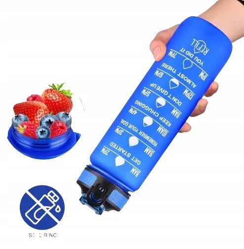 image-4991.jpeg Butelka Na Wodę Bidon Z Miarką Fitness Ze Słomką Motywacyjna Bpa Free 1litr