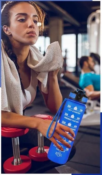 image-4993.jpeg Butelka Na Wodę Bidon Z Miarką Fitness Ze Słomką Motywacyjna Bpa Free 1litr