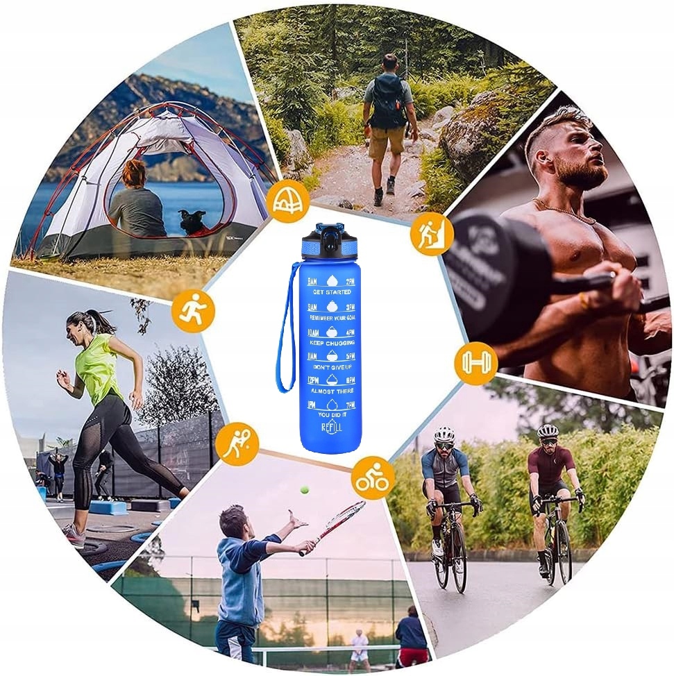 Butelka Na Wodę Bidon Z Miarką Fitness Ze Słomką Motywacyjna Bpa Free 1litr