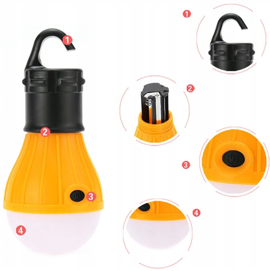 Lampka Żarówka Led Wisząca Hak Namiot Camping Kemping Biwak Na Baterie