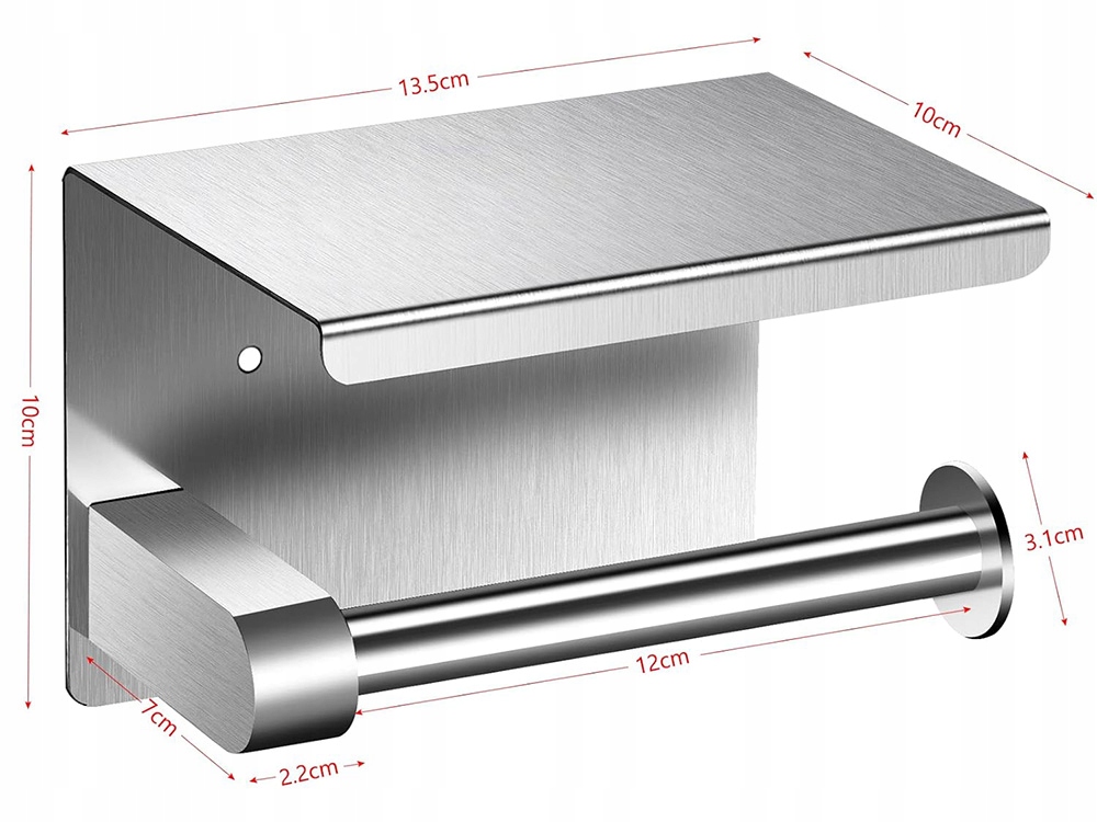 Uchwyt Na Papier Toaletowy Wieszak Metalowy Z Półką Wc Srebrny Loft Stalowy