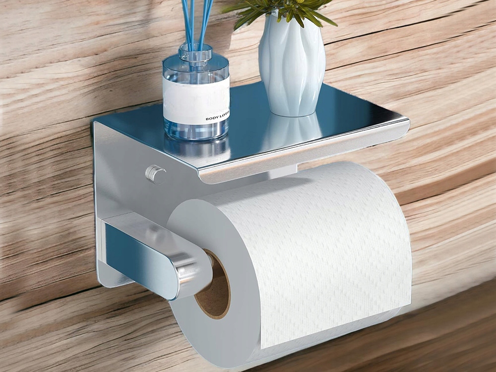 Uchwyt Na Papier Toaletowy Wieszak Metalowy Z Półką Wc Srebrny Loft Stalowy