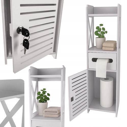 Szafka Łazienkowa Stojąca Ażurowa Biała Słupek Regał Na Papier Kosmetyki