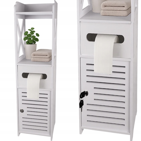 Szafka Łazienkowa Stojąca Ażurowa Biała Słupek Regał Na Papier Kosmetyki
