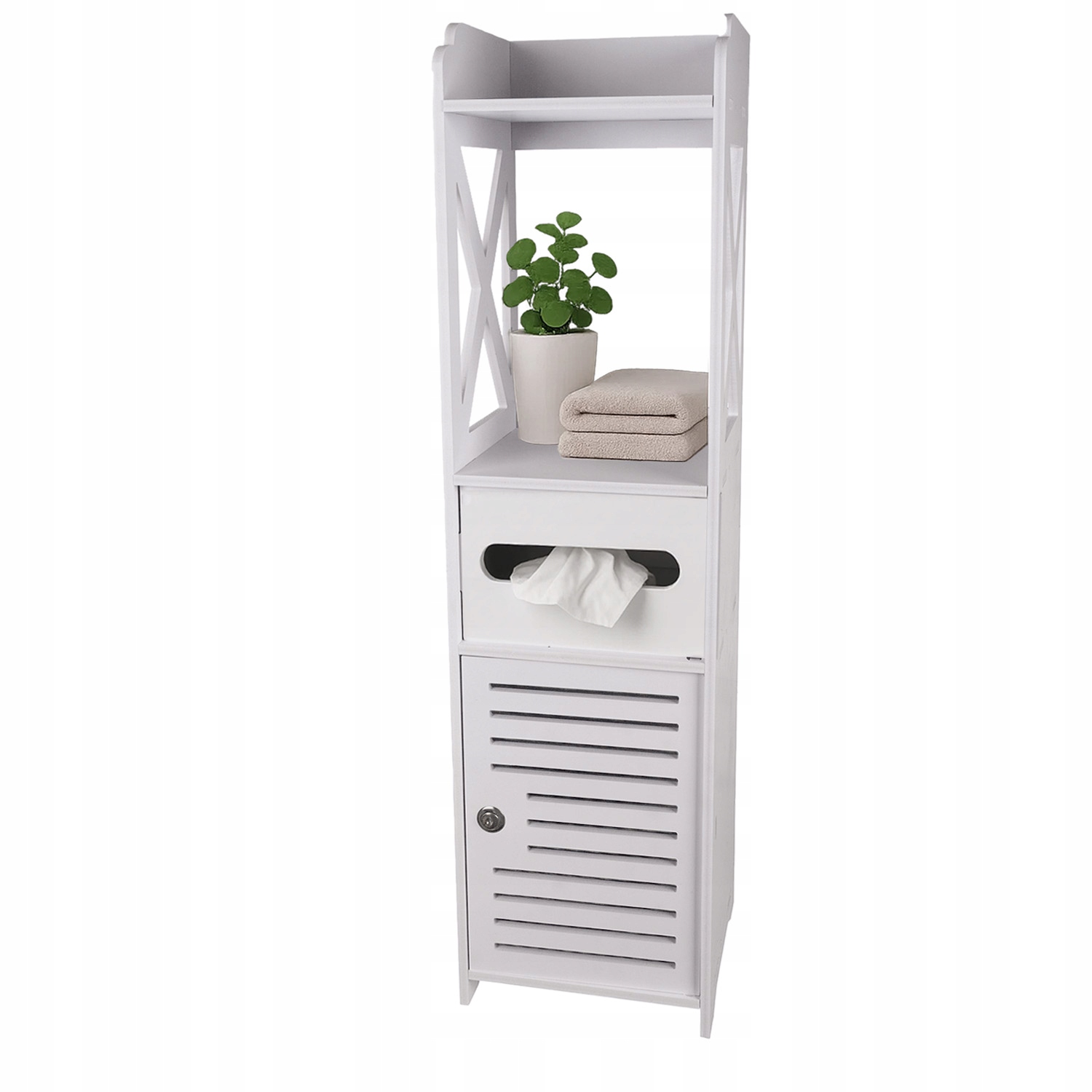 Szafka Łazienkowa Stojąca Ażurowa Biała Słupek Regał Na Papier Kosmetyki