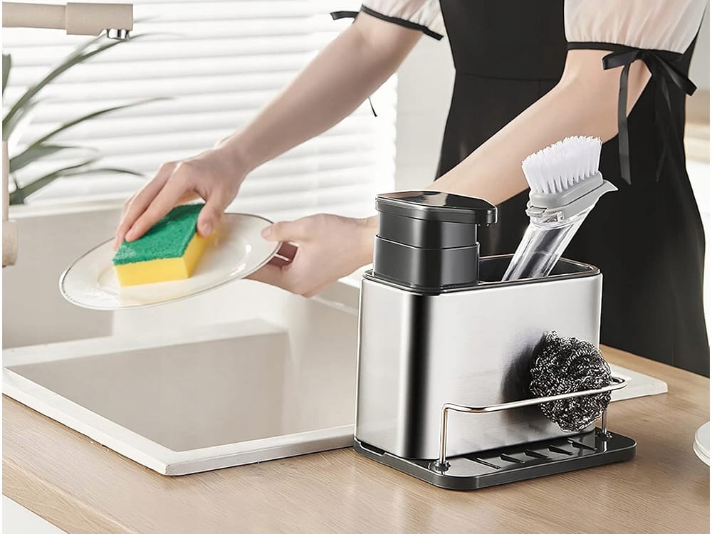image-5309.jpeg Dozownik Kuchenny Płynu Do Naczyń Pojemnik Na Gąbkę Zmywak Ociekacz Na Zlew