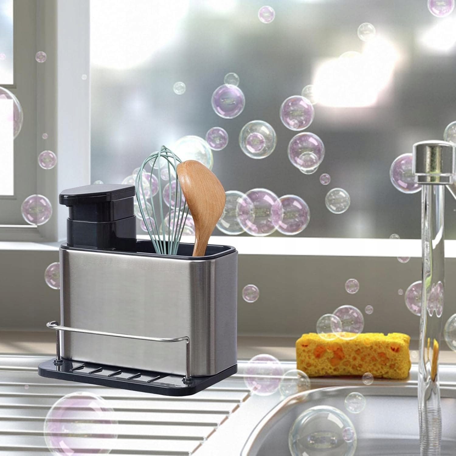 image-5319.jpeg Dozownik Kuchenny Płynu Do Naczyń Pojemnik Na Gąbkę Zmywak Ociekacz Na Zlew